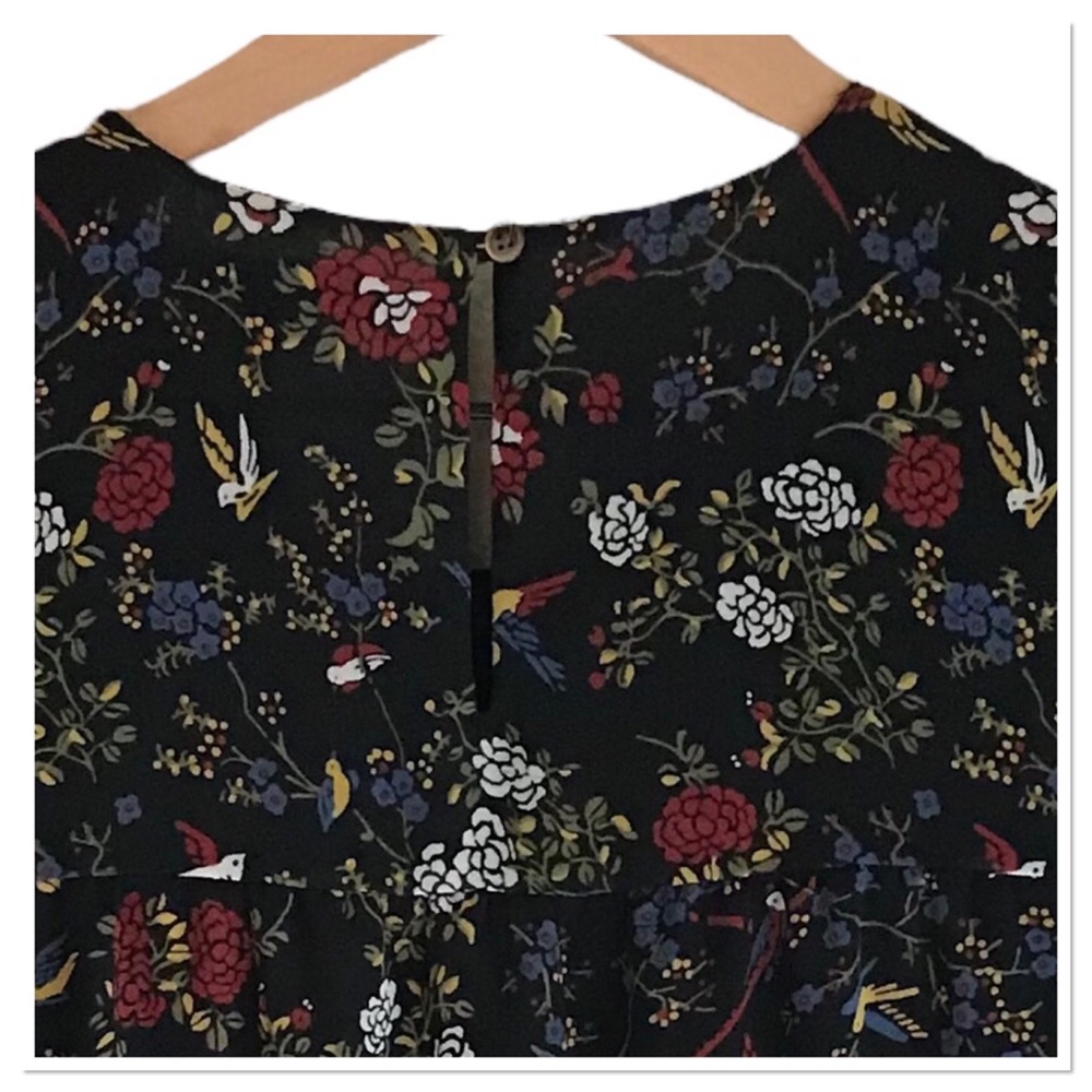 Madewell Ruffle Peplum Top In Finch Floral Black Red Multi Color Size XXS - Picture 6 of 9